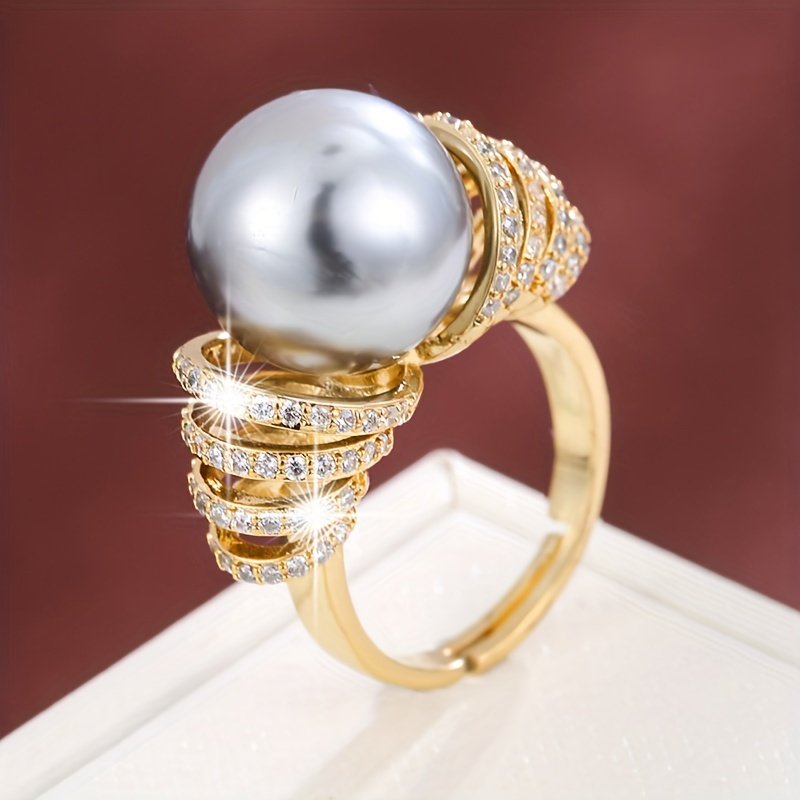 טבעת מתכווננת מסוגננת ואלגנטית אחת עם מסגרת זירקוניה סינתטית - Image 5