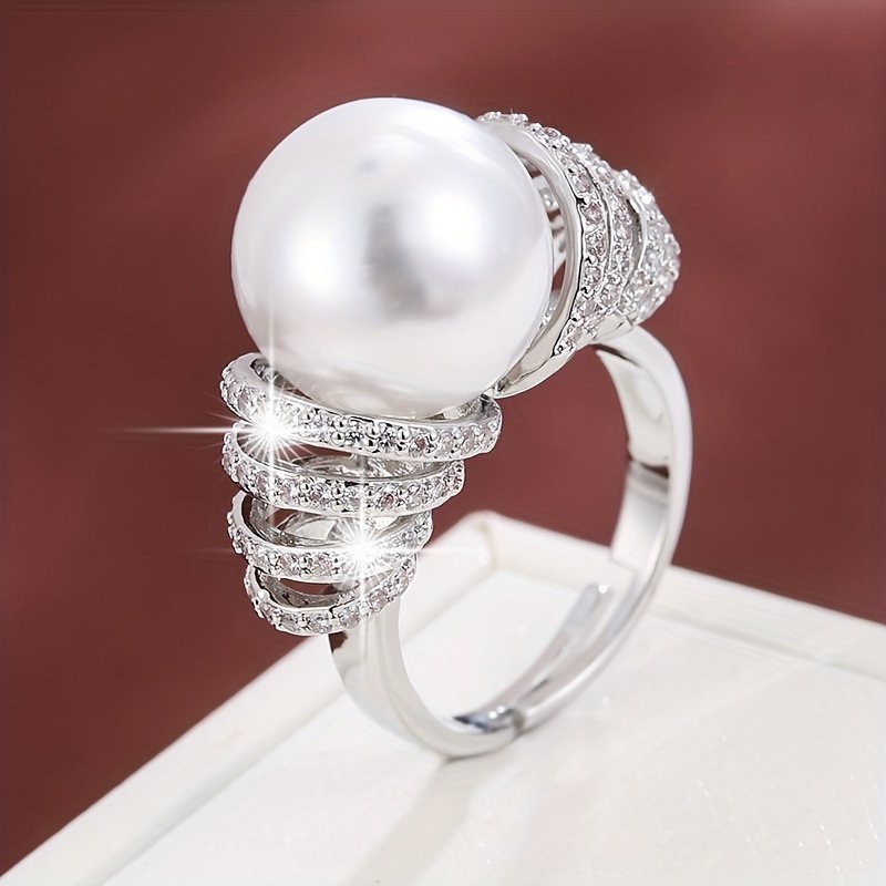 טבעת מתכווננת מסוגננת ואלגנטית אחת עם מסגרת זירקוניה סינתטית - Image 9