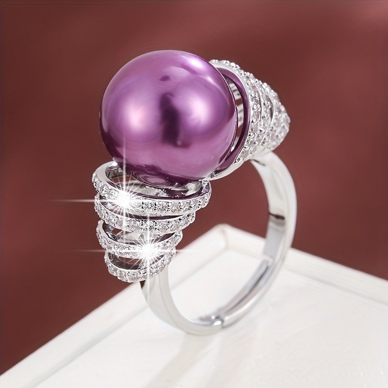 טבעת מתכווננת מסוגננת ואלגנטית אחת עם מסגרת זירקוניה סינתטית - Image 8