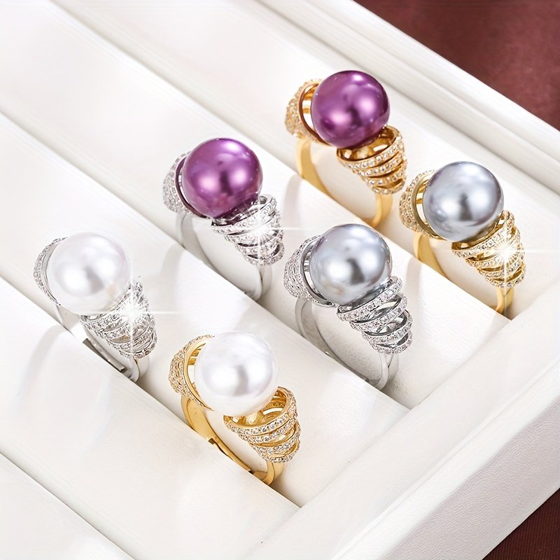 טבעת מתכווננת מסוגננת ואלגנטית אחת עם מסגרת זירקוניה סינתטית - Image 2