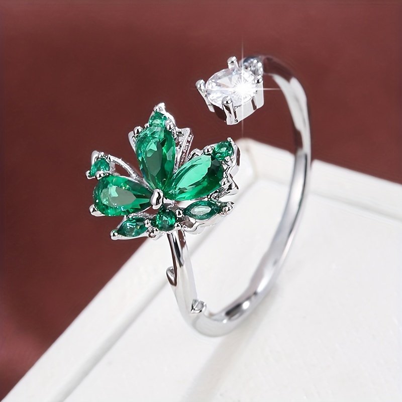 סט טבעות אלגנטיות לנשים בעיצוב עלה מייפל עם זירקוניה. - Image 7