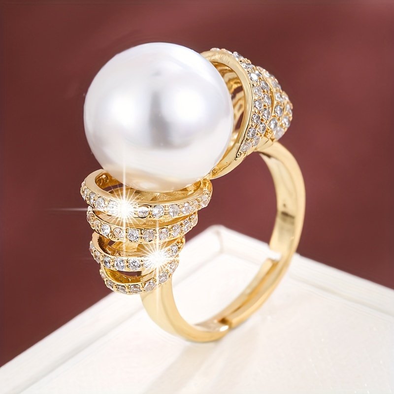 טבעת מתכווננת מסוגננת ואלגנטית אחת עם מסגרת זירקוניה סינתטית - Image 3