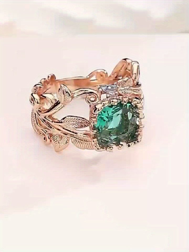 טבעת נחושת אלגנטית בצורת עלה עם זירקוניה סינתטית, אבן לידה לינואר, רב-תכליתית לאירועים יומיומיים ומסיבות, מתנה אידיאלית עבורה, מתאים לפסטיבל האביב – תמונה 7