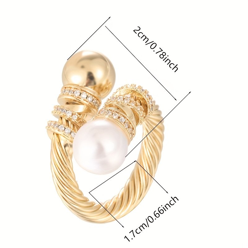 טבעת מתכווננת אלגנטית אחת לנשים עם עיצוב מעוות ונגיעות זירקוניה - טבעת פתוחה, מצופה זהב לבן, יומיומי ומתנה, כל העונות, טבעת מתנה | טבעת טבעת מעוותת | נגיעות זירקוניה, קישוט טבעת - Image 4