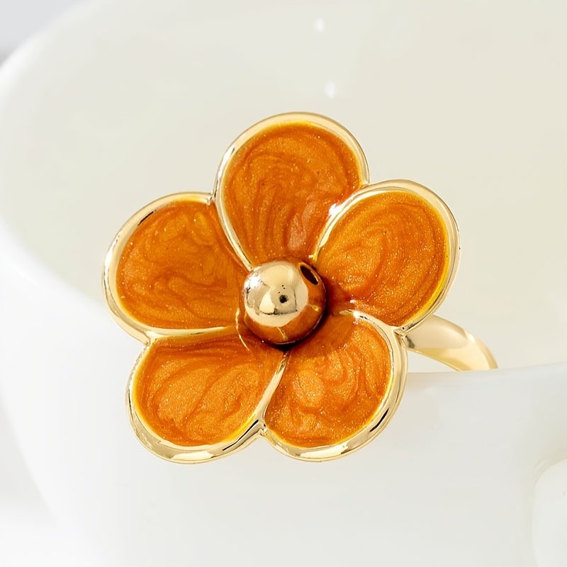 טבעת פתוחה אלגנטית עם אמייל בטפטוף פרח לנשים, חומר ברזל, סגנון אלגנטי פשוט, ללבישה יומיומית בכל עונה ולאירועי מתנה, תכשיטים – תמונה 2