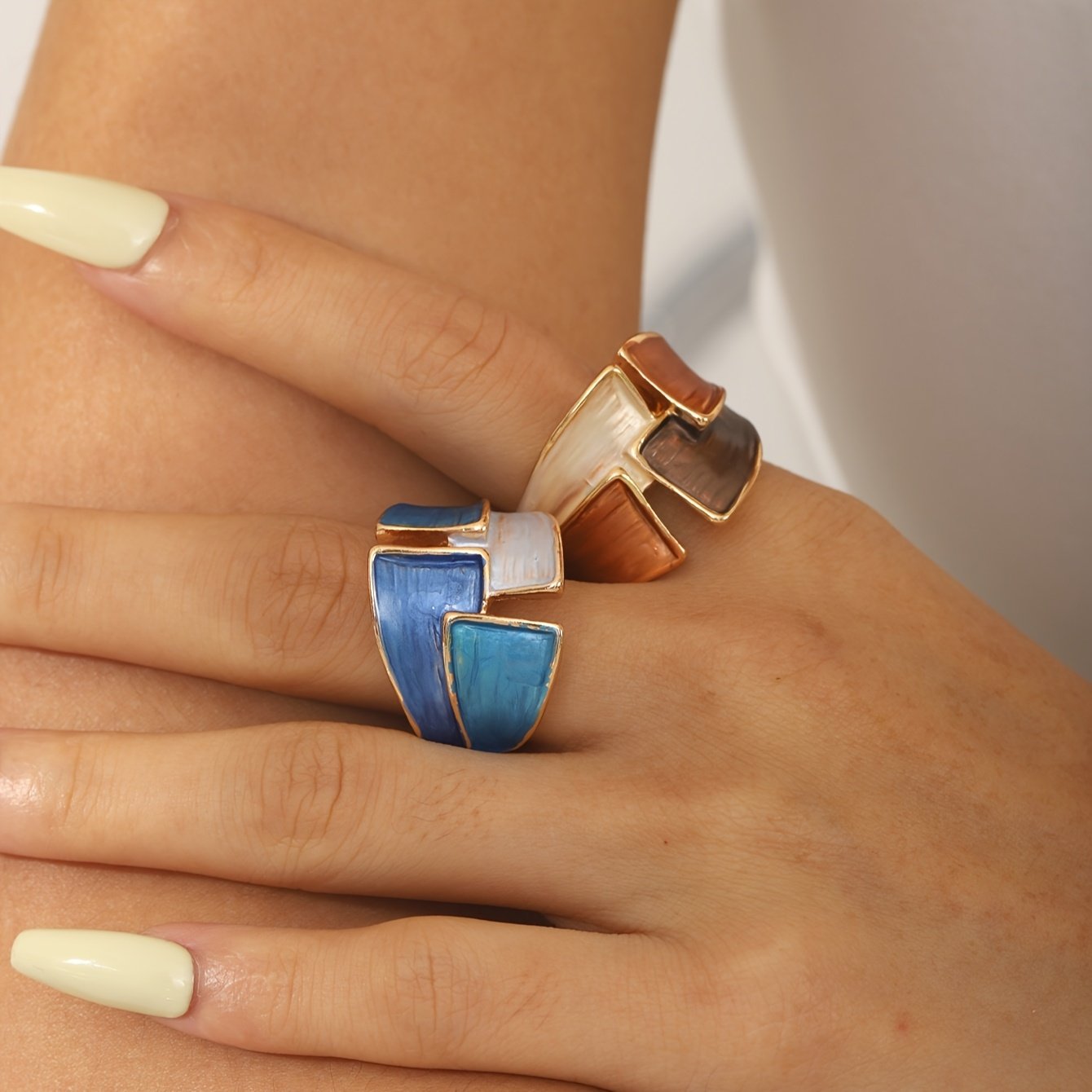 1 טבעת סגסוגת אבץ וינטג' אמייל גיאומטרי טבעות נשים אלגנטיות צרפתית משתה אבזר תכשיטים - Image 2