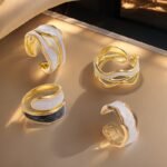 4 יחידות טבעות דקורטיביות מסוגננות, עשויות נירוסטה, מושלמות לנסיעות ולקישוט ידיים, עיצוב טבעת פתוח מתכוונן