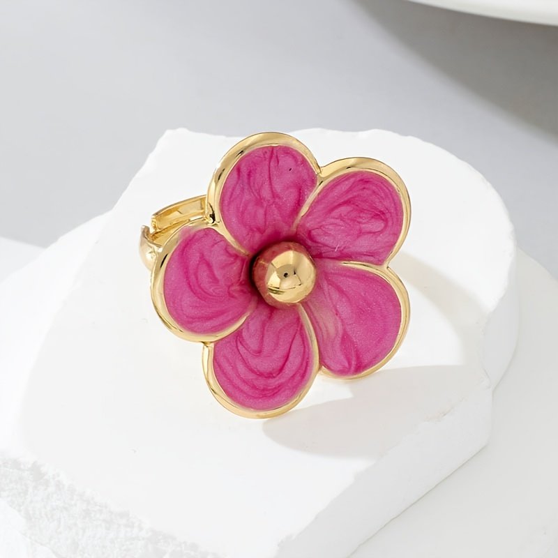 טבעת פתוחה אלגנטית עם אמייל בטפטוף פרח לנשים, חומר ברזל, סגנון אלגנטי פשוט, ללבישה יומיומית בכל עונה ולאירועי מתנה, תכשיטים – תמונה 6