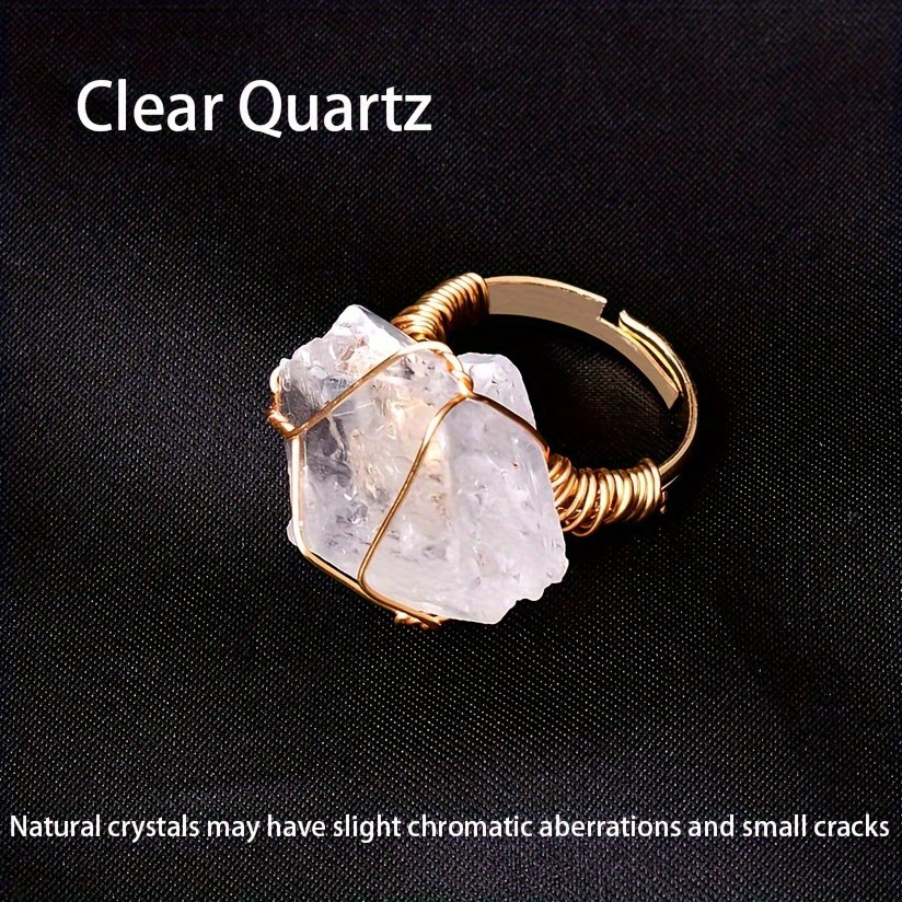 טבעת אבן קריסטל גולמית טבעית אחת, טבעת פתוחה מתכווננת, תכשיטים בעבודת יד, סגנון חופשה אלגנטי, מתנה ייחודית עם מרקמים לא סדירים (אבנים מגוונות) - Image 15