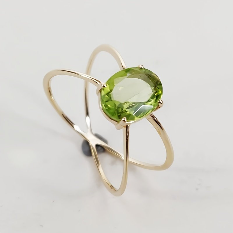 טבעת נחושת בסגנון בוהו פשוט אחד עם זירקוניה ירוקה, עיצוב חלול, זירקוניה סינתטית, מושלמת לאירוסין, חתונה, מתנת יום האהבה, אביזר ליום ההודיה, התאמה לכל עונה – תמונה 6