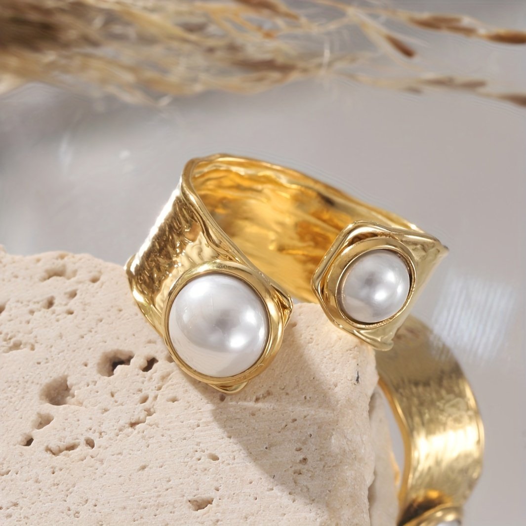 טבעת פתיחה וינטג' בסגנון צרפתי מפלדת אל-חלד חיקוי פנינה, תכשיטים אלגנטיים בסגנון מתכת לנשים, לאירועים יומיומיים ולמסיבות – תמונה 6