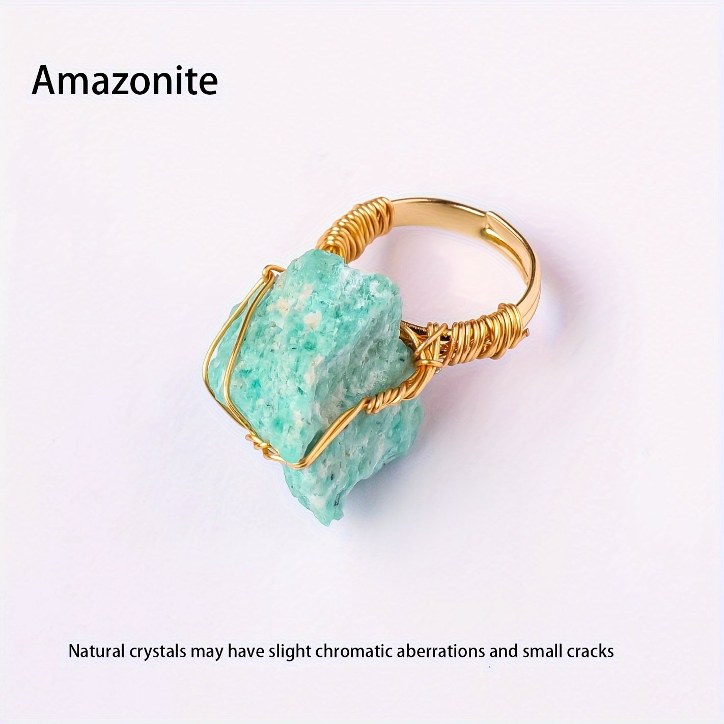 טבעת אבן קריסטל גולמית טבעית אחת, טבעת פתוחה מתכווננת, תכשיטים בעבודת יד, סגנון חופשה אלגנטי, מתנה ייחודית עם מרקמים לא סדירים (אבנים מגוונות) - Image 3