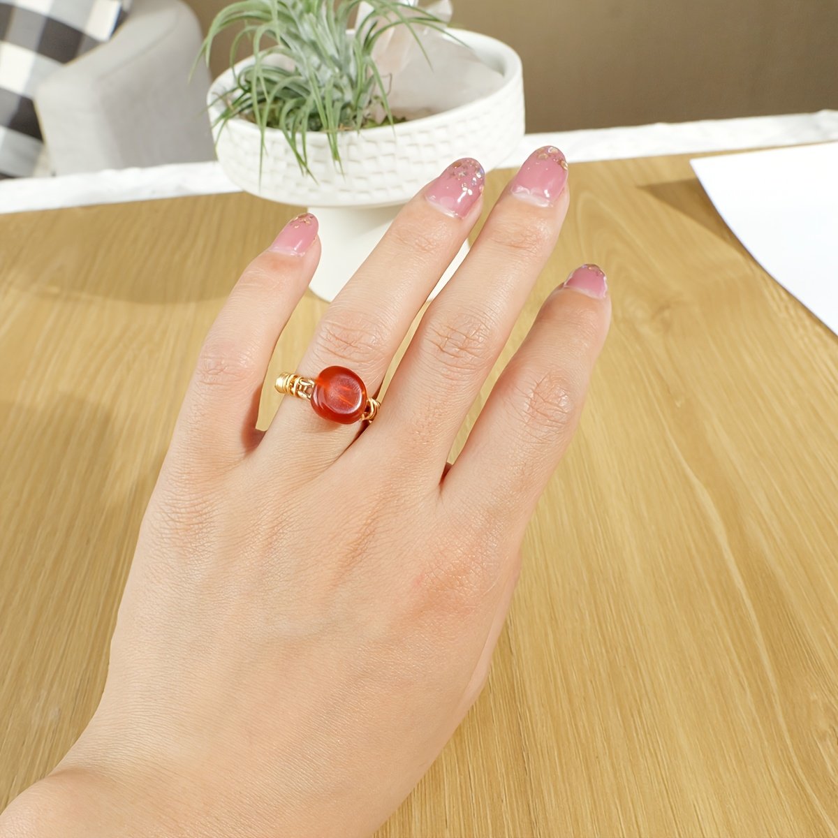 ⁦1pc/3/5pc טבעת קריסטל טבעית בעבודת יד מתכווננת תכשיטי אופנה מתנת חג יום נישואין הפתעה רומנטית אביזר⁩ – תמונה ⁦4⁩