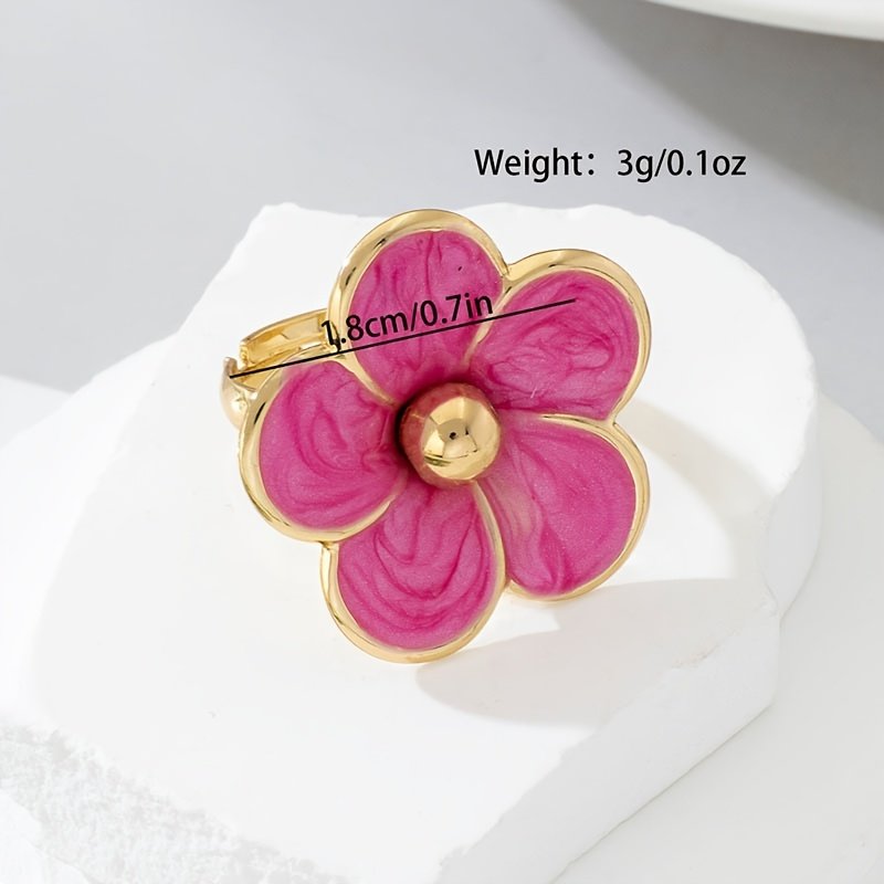 טבעת פתוחה אלגנטית עם אמייל בטפטוף פרח לנשים, חומר ברזל, סגנון אלגנטי פשוט, ללבישה יומיומית בכל עונה ולאירועי מתנה, תכשיטים – תמונה 4