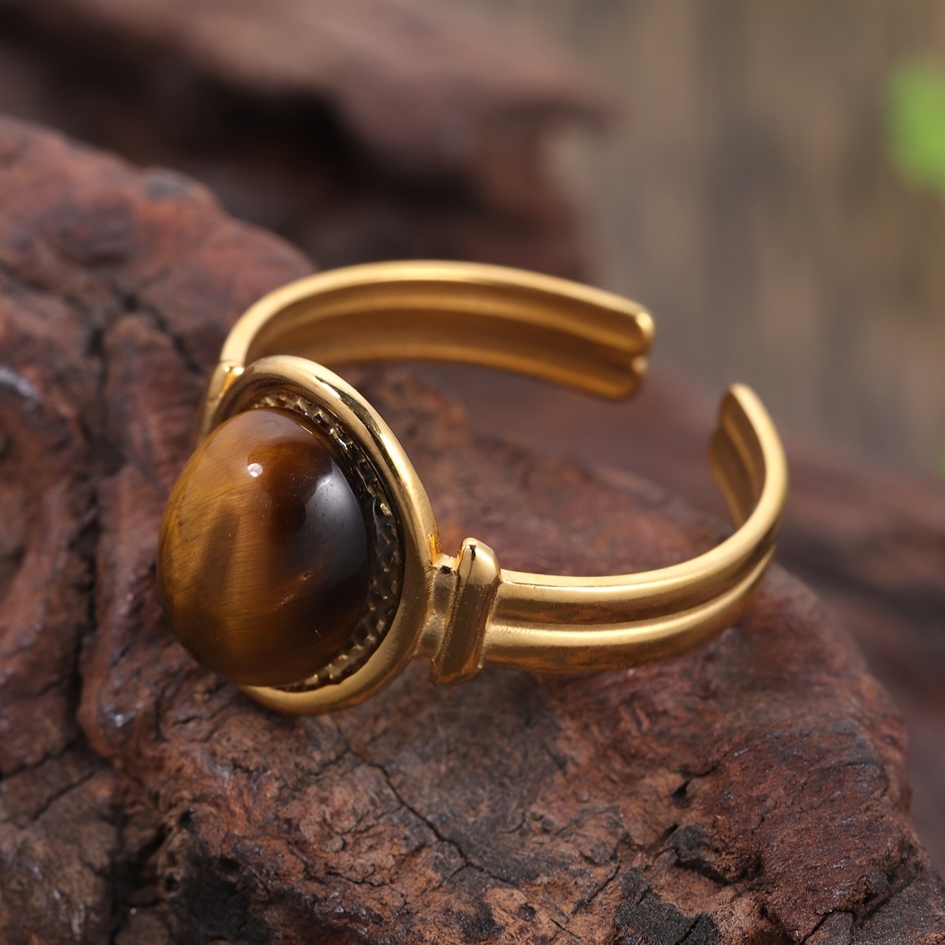 טבעת חפת אלגנטית מצופה זהב 18 קראט לנשים, שיבוץ שרף גיאומטרי פשוט, נירוסטה, עיצוב פתוח מתכוונן, ללבוש יומיומי ופסטיבלי מוזיקה, אביזרי תכשיטים לכל עונות השנה – תמונה 3