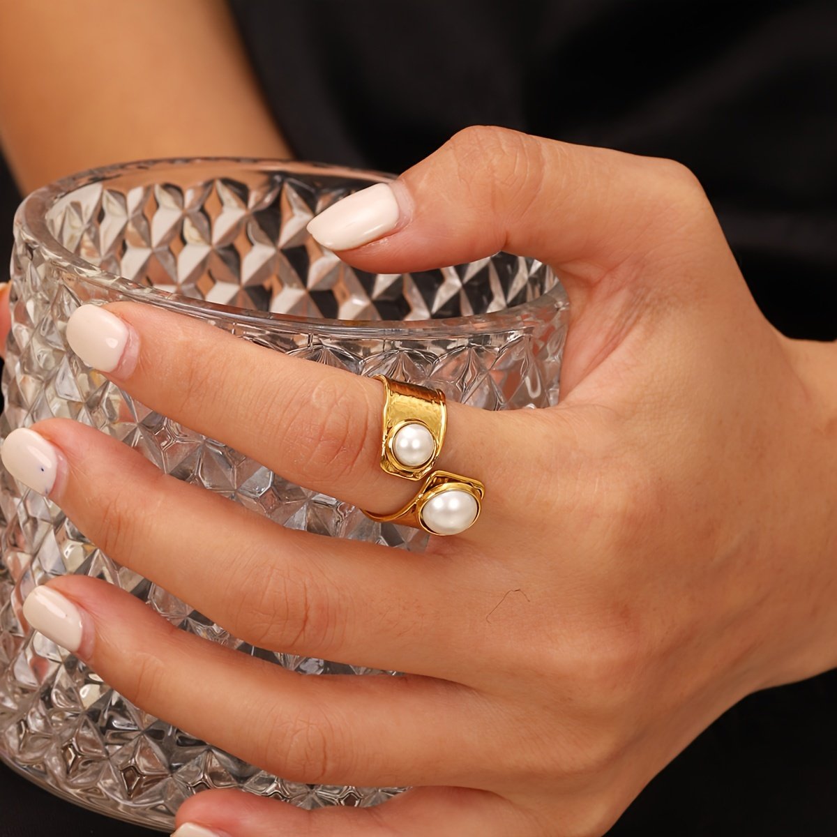 1 טבעת זהב 304 נירוסטה טבעת פתיחה צרפתית טבעות תכשיטים עמידות למים לנשים, מתנות ליום האהבה – תמונה 2