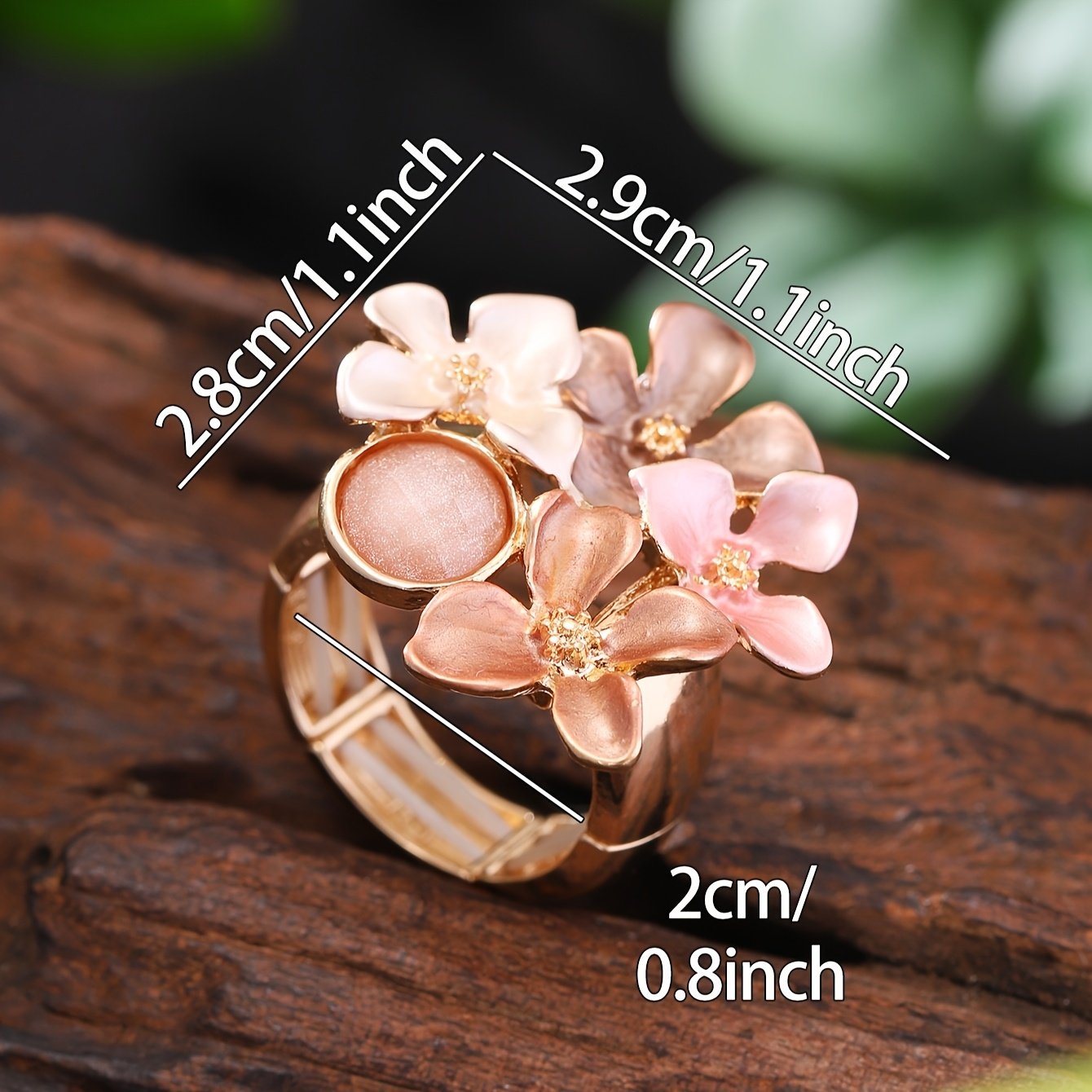 טבעת פרחים בסגנון בוהמי מצופה זהב מסגסוגת אבץ 1 יחידות, אמייל אלסטי, מושלמת לאביב ולקיץ, מתנה אידיאלית ליום האם, לחתונה ולחגים, אביזר חגיגי, טבעת בוהמית - Image 4