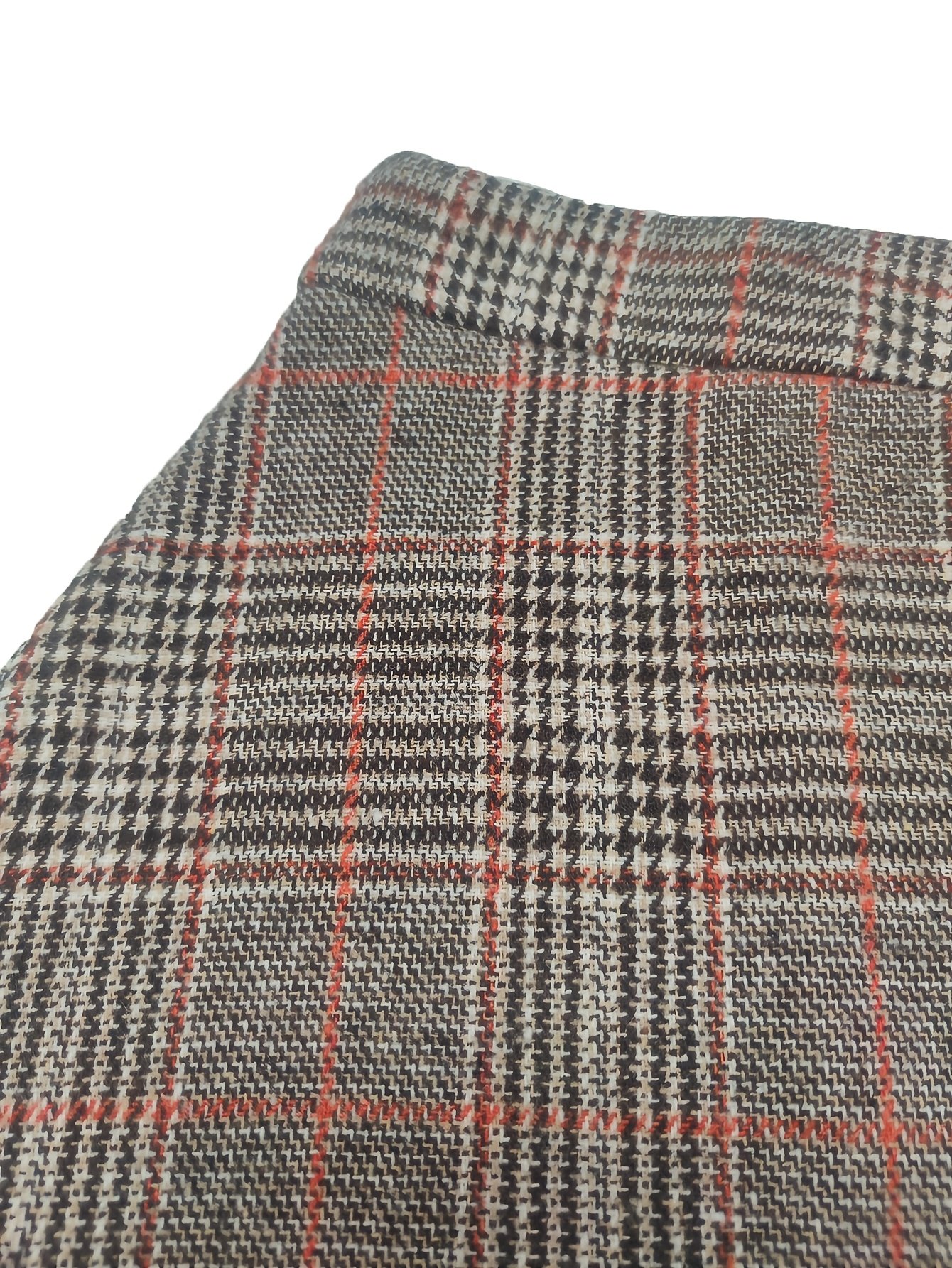 חצאית אלגנטית עם רוכסן, הדפס משובץ וגיאומטרי רטרו לנשים - ניתן לכביסה במכונה לכל עונה באורך מידי, חום/בז'/לבן/שחור, רב-תכליתית ללבוש קז'ואל ורשמי, לבוש רשמי, צללית מתרחבת, בד עמיד – תמונה 5