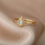 Elegant Bohemian Round Cat's Eye Ring in Gold Tone Copper with Oval Drop Design, Intricate Details and Polished Finish - Versatile for Daily Wear and Holiday Parties, Perfect Jewelry Gift for Women