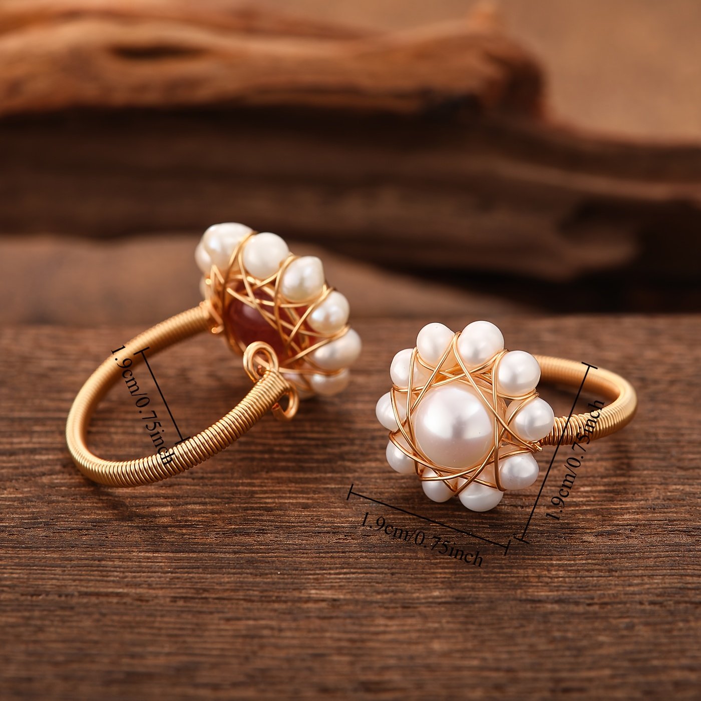 טבעת פרחונית אחת לאישה עם פניני מים מתוקים טבעיות - טבעת פתוחה מתכווננת, תכשיטי פרחים אלגנטיים לחתונה, כלה, יומיומי - טבעת חמניות חרוזים בעבודת יד עם נגיעות פניני מים מתוקים - טבעת נישואין וינטג' ייחודית, אביזרי חתונה – תמונה 5