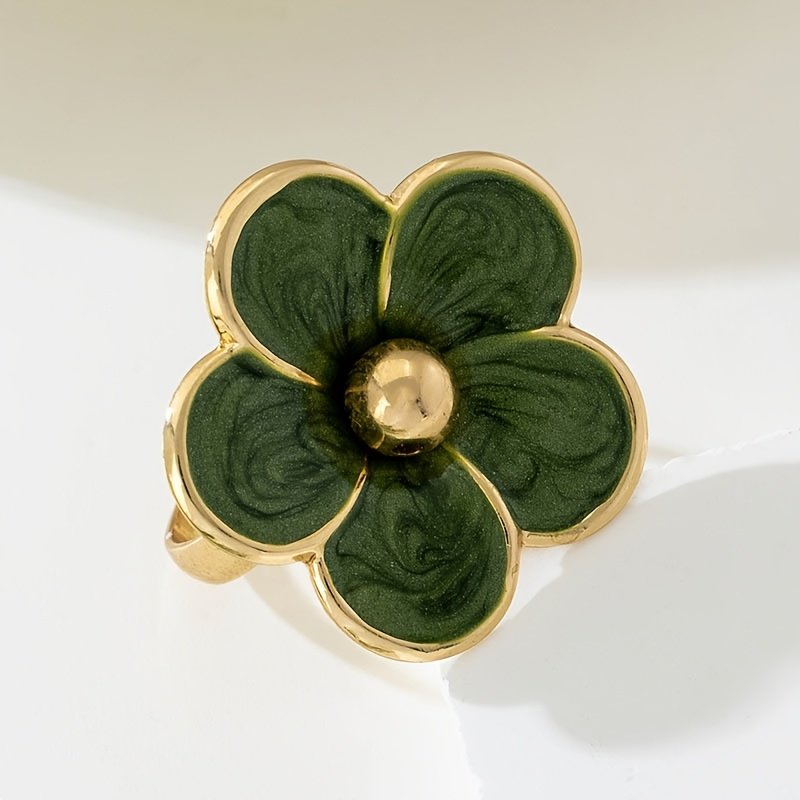 טבעת פתוחה אלגנטית עם אמייל בטפטוף פרח לנשים, חומר ברזל, סגנון אלגנטי פשוט, ללבישה יומיומית בכל עונה ולאירועי מתנה, תכשיטים – תמונה 5