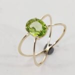 One simple boho style copper ring with green zirconia, hollow design, synthetic zirconia, perfect for engagement, wedding, Valentine's Day gift, Thanksgiving accessory, suitable for any season