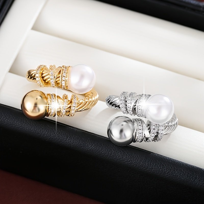 טבעת מתכווננת אלגנטית אחת לנשים עם עיצוב מעוות ונגיעות זירקוניה - טבעת פתוחה, מצופה זהב לבן, יומיומי ומתנה, כל העונות, טבעת מתנה | טבעת טבעת מעוותת | נגיעות זירקוניה, קישוט טבעת - Image 9