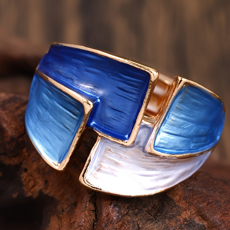 1 טבעת סגסוגת אבץ וינטג' אמייל גיאומטרי טבעות נשים אלגנטיות צרפתית משתה אבזר תכשיטים - Image 9