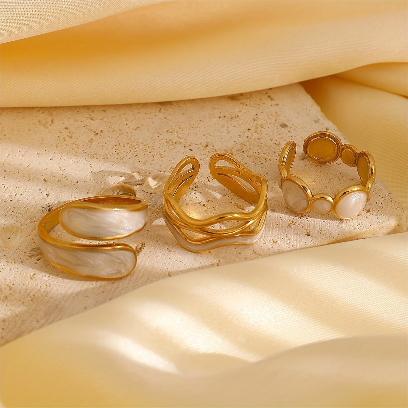 סט טבעות גיאומטריות מפלדת אל-חלד אופנתי אירופאי ואמריקאי 3 יחידות/סט לנשים יומיומיות, מתנות מושלמות עבורה – תמונה 2