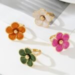 טבעת פתוחה אלגנטית עם אמייל בטפטוף פרח לנשים, חומר ברזל, סגנון אלגנטי פשוט, ללבישה יומיומית בכל עונה ולאירועי מתנה, תכשיטים