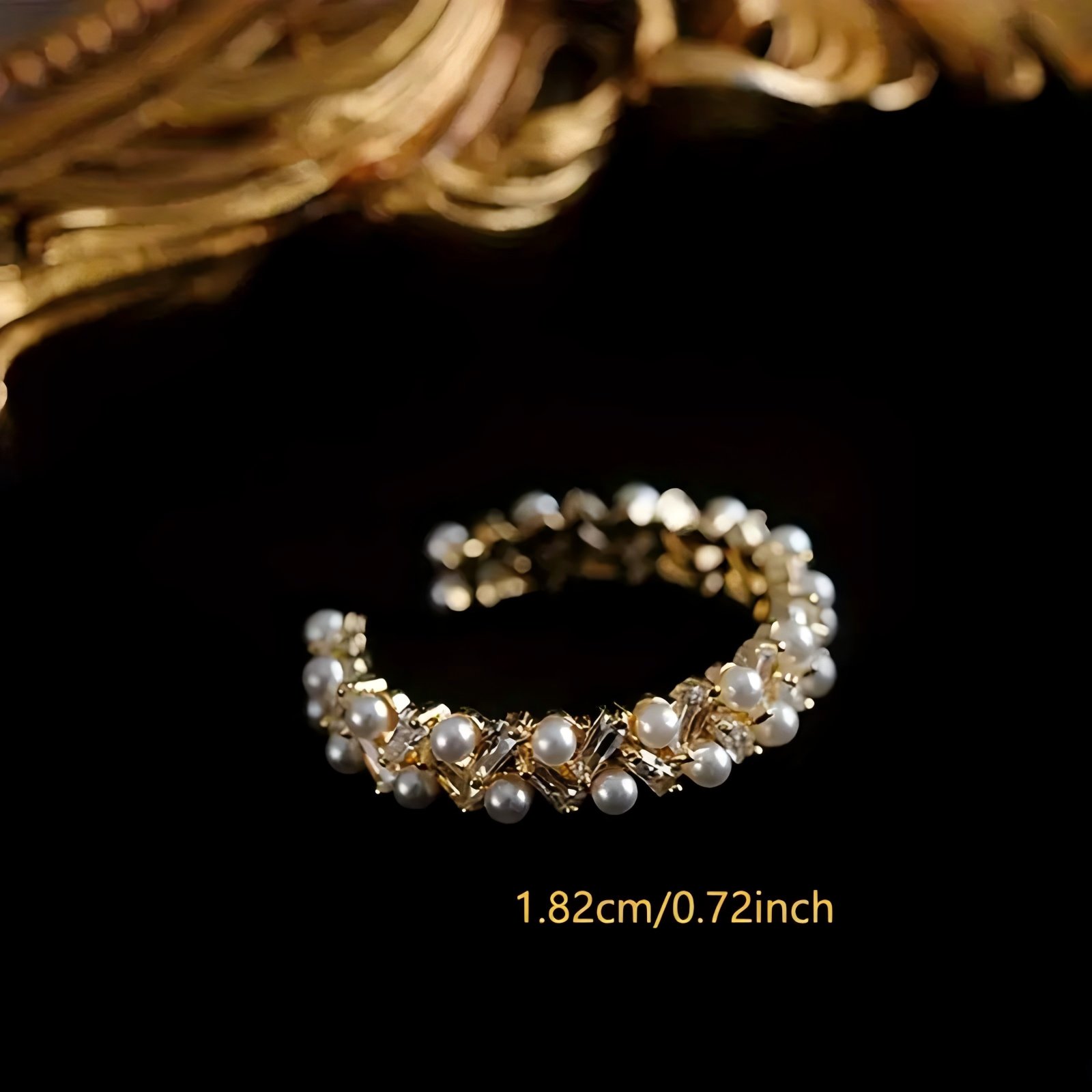 טבעת פתוחה אלגנטית עשויה פנינה מלאכותית עם שיבוץ זירקוניה קובית נוצצת, היפואלרגנית, אביזר אופנתי ועדין ללבוש יומיומי ומסיבה, מתנה אידיאלית לנשים – תמונה 3