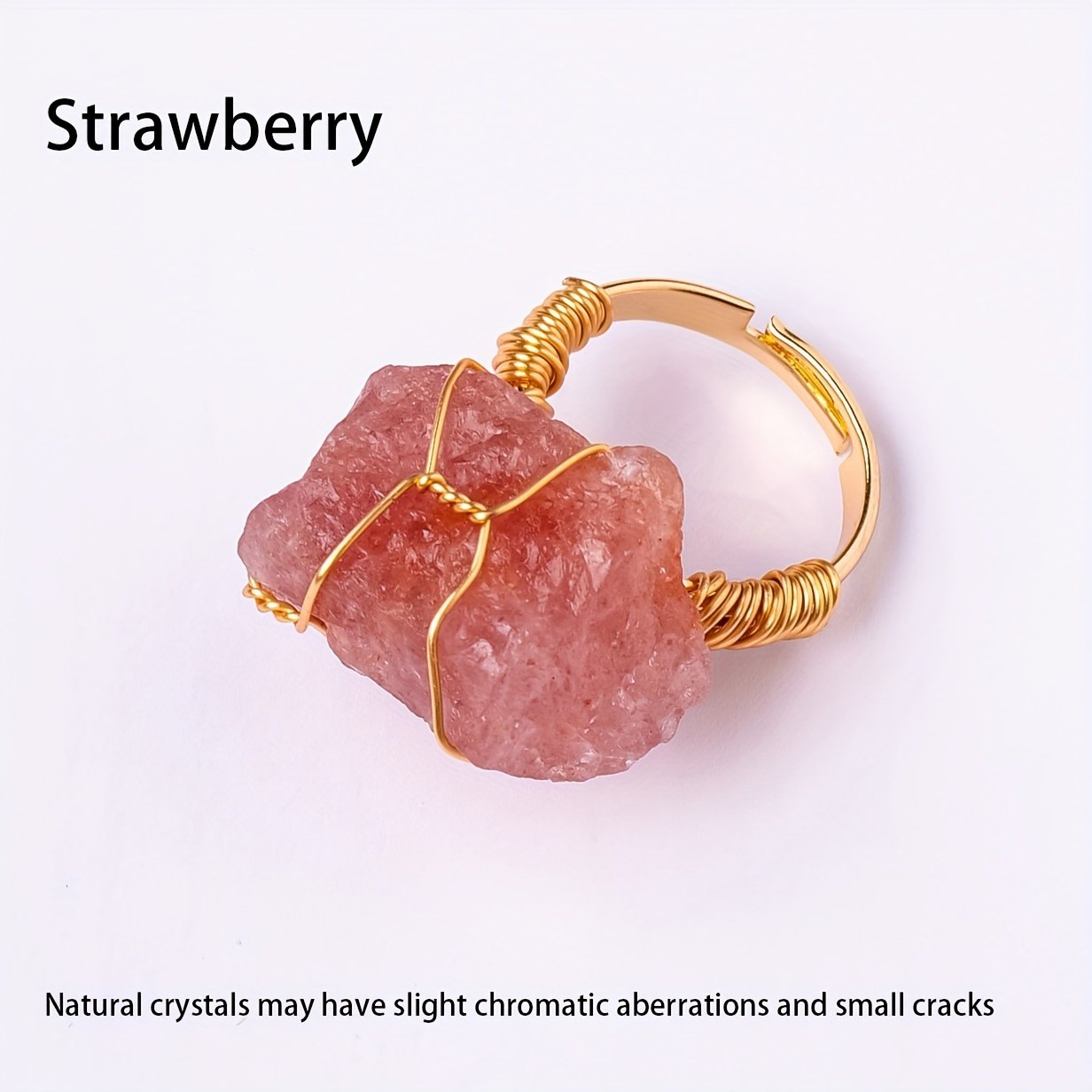 טבעת אבן קריסטל גולמית טבעית אחת, טבעת פתוחה מתכווננת, תכשיטים בעבודת יד, סגנון חופשה אלגנטי, מתנה ייחודית עם מרקמים לא סדירים (אבנים מגוונות) - Image 10