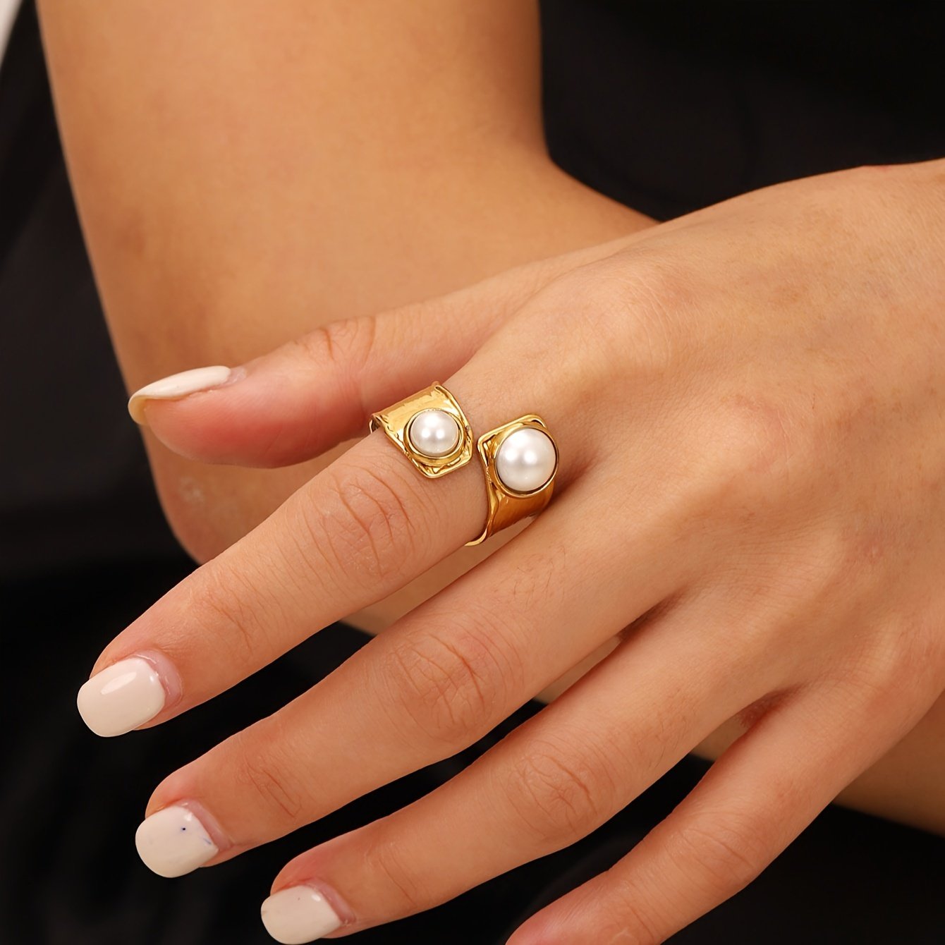 1 טבעת זהב 304 נירוסטה טבעת פתיחה צרפתית טבעות תכשיטים עמידות למים לנשים, מתנות ליום האהבה – תמונה 4