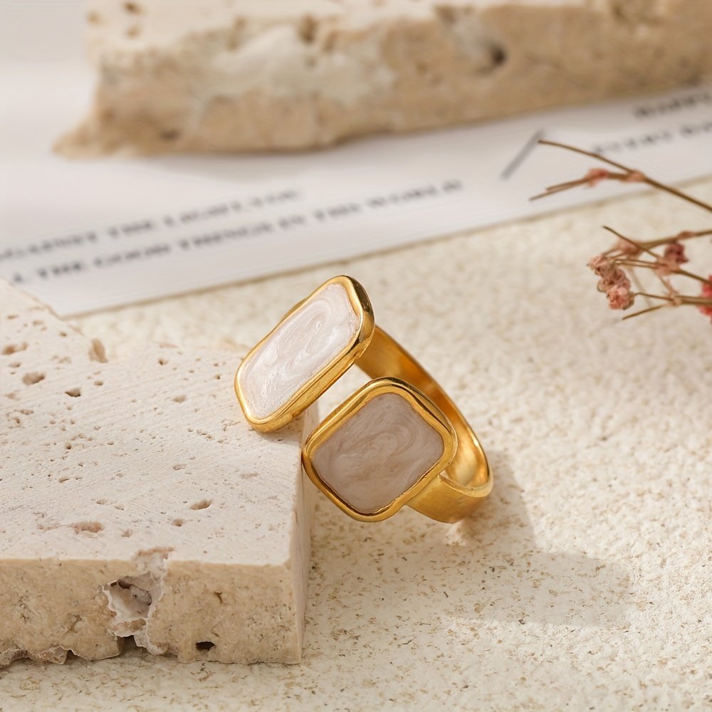 ⁦טבעת פתוחה לנשים מצופה זהב מפלדת אל-חלד פשוטה ואופנתית 1pc⁩ – תמונה ⁦4⁩