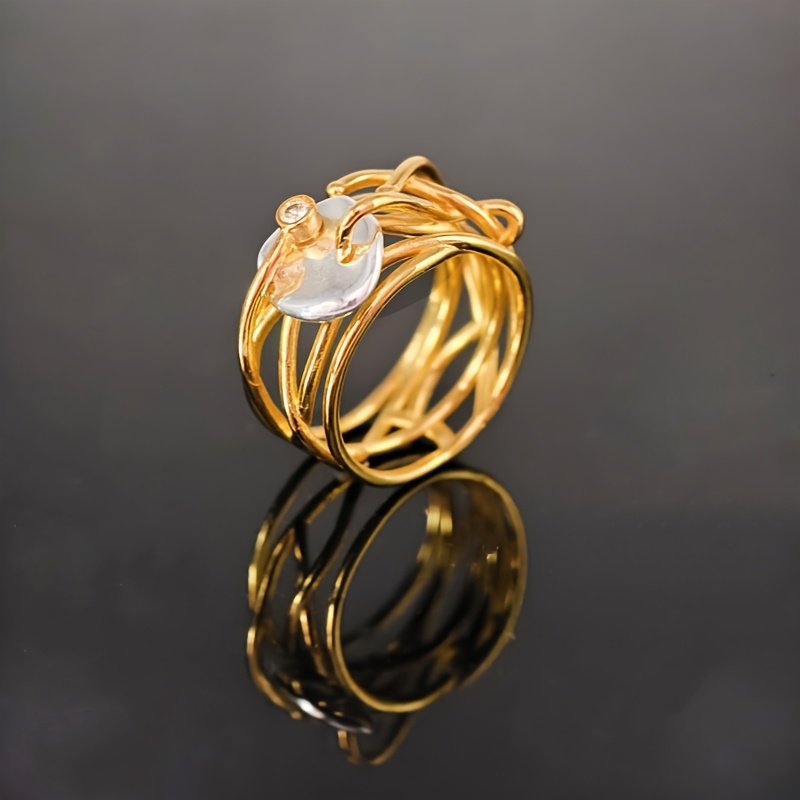 אופנה חדשה צרפתית גיאומטרית בארוק חלולה לבנה סדירה חיקוי פנינה טבעת יצירתית אישיות אופנתית תכשיטים – תמונה 3