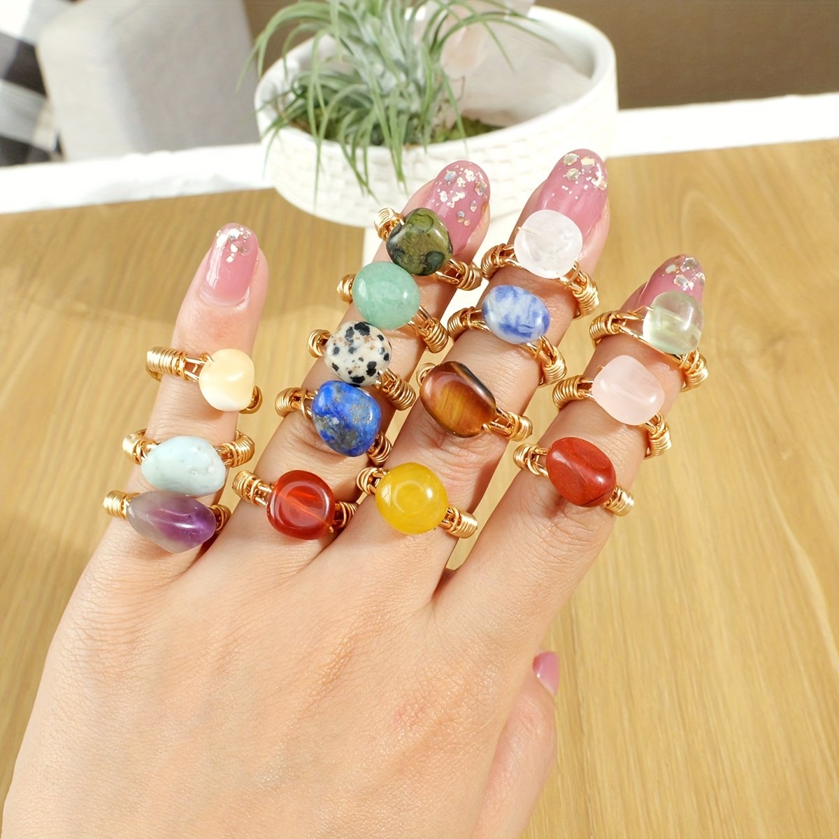 ⁦1pc/3/5pc טבעת קריסטל טבעית בעבודת יד מתכווננת תכשיטי אופנה מתנת חג יום נישואין הפתעה רומנטית אביזר⁩ – תמונה ⁦2⁩