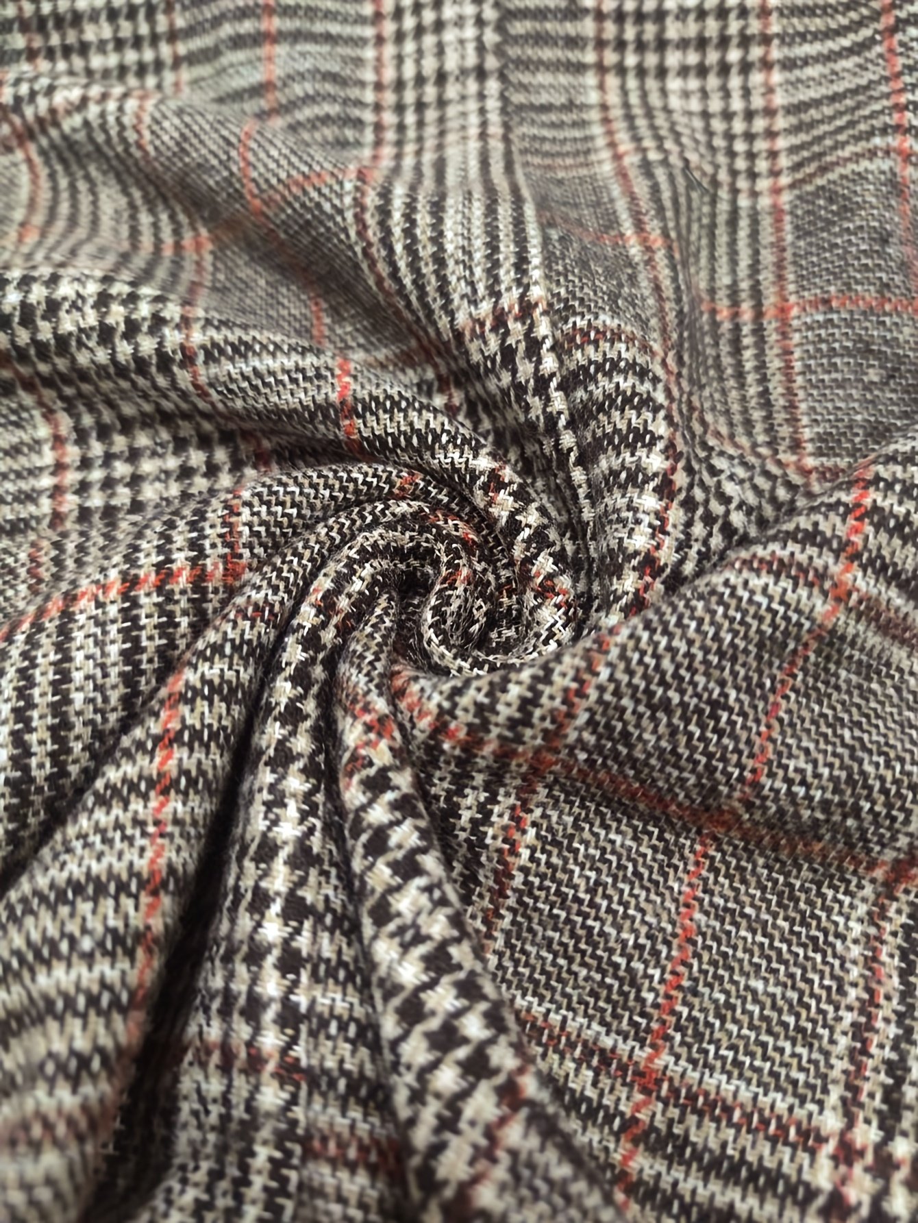 חצאית אלגנטית עם רוכסן, הדפס משובץ וגיאומטרי רטרו לנשים - ניתן לכביסה במכונה לכל עונה באורך מידי, חום/בז'/לבן/שחור, רב-תכליתית ללבוש קז'ואל ורשמי, לבוש רשמי, צללית מתרחבת, בד עמיד – תמונה 3