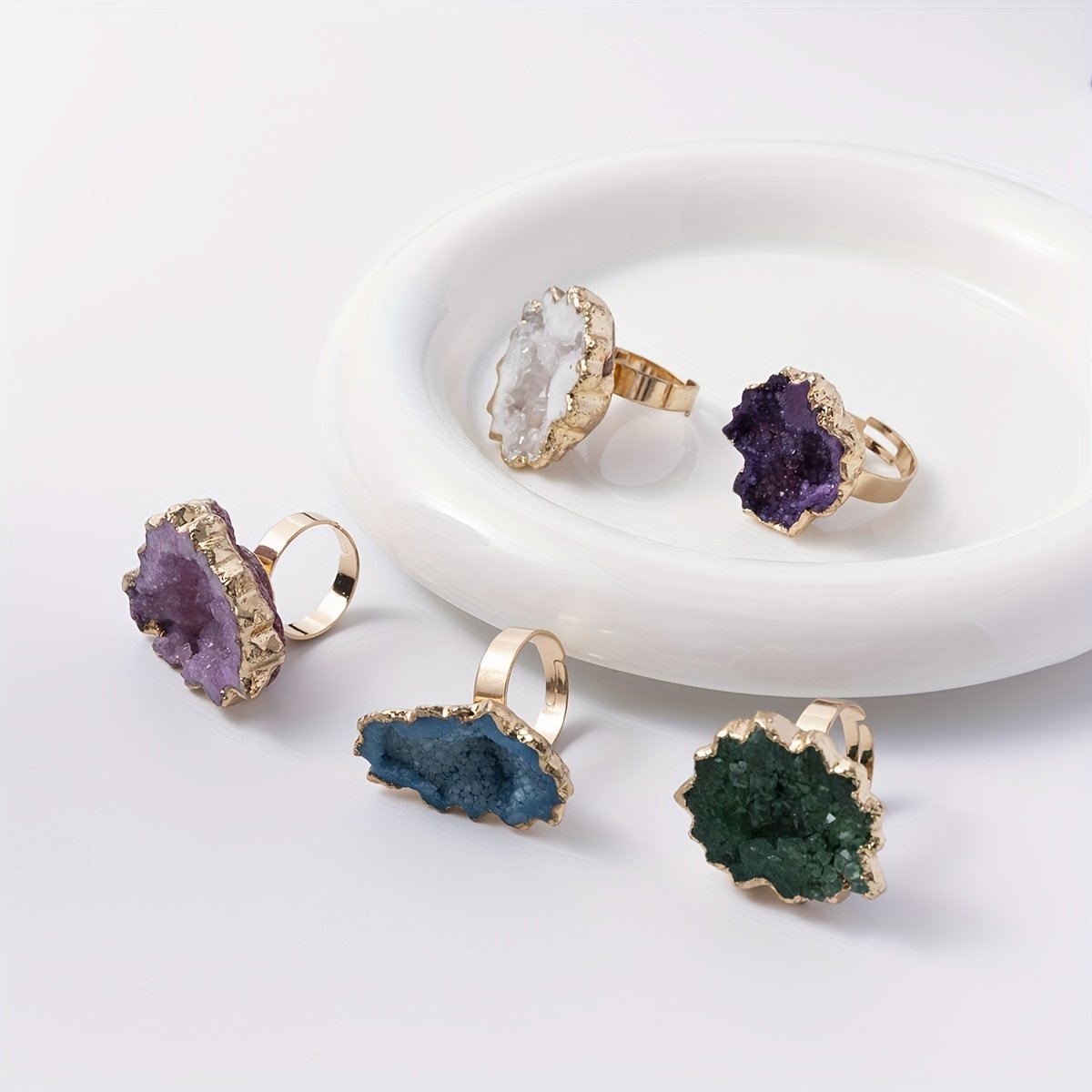 Handmade Druze Rings for Women Adjustable Stone Ring