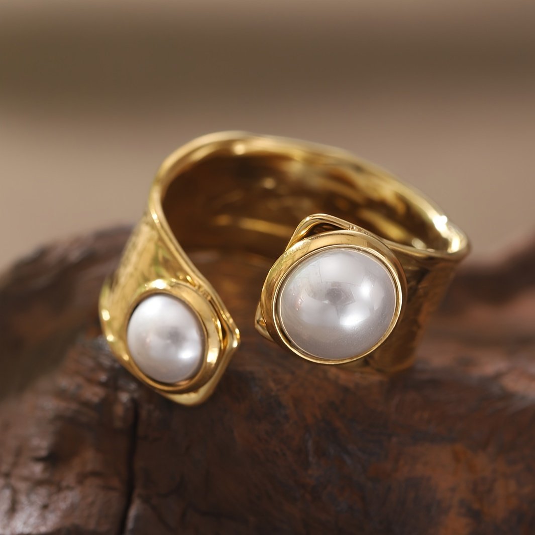 טבעת פתיחה וינטג' בסגנון צרפתי מפלדת אל-חלד חיקוי פנינה, תכשיטים אלגנטיים בסגנון מתכת לנשים, לאירועים יומיומיים ולמסיבות – תמונה 5