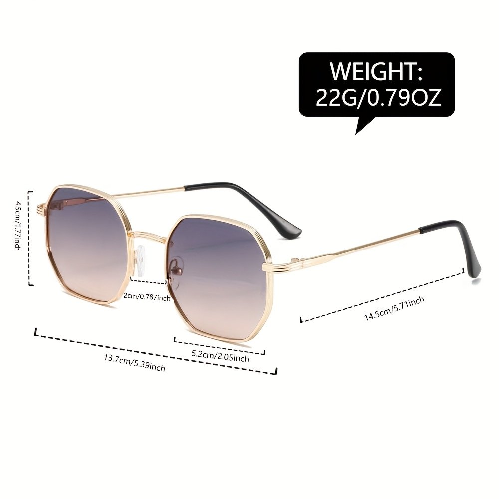 זוג משקפיים אופנתיים ממתכת בעיצוב גיאומטרי ואלגנטי בסגנון קלאסי לגברים ולנשים שלעולם לא יוצאים מהאופנה, מתאימים לכל צורות הפנים, מושלמים לצילום ואביזרים לפסטיבלי מוזיקה. – תמונה 2