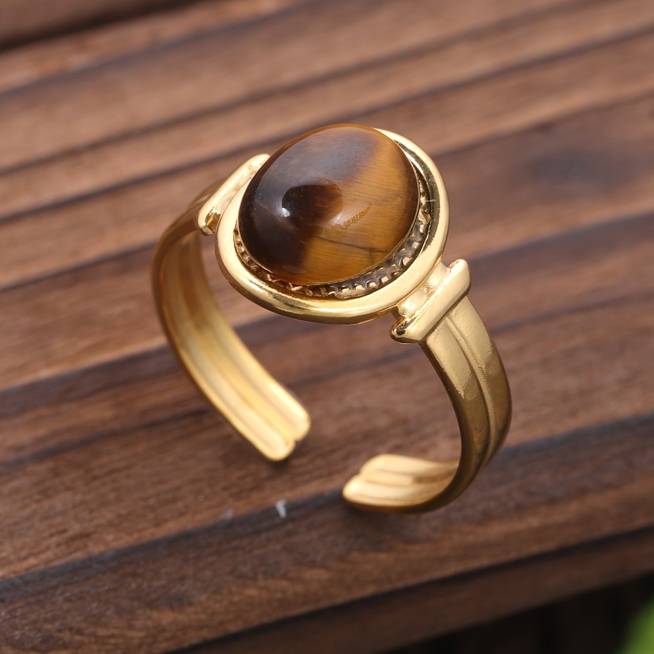 טבעת חפת אלגנטית מצופה זהב 18 קראט לנשים, שיבוץ שרף גיאומטרי פשוט, נירוסטה, עיצוב פתוח מתכוונן, ללבוש יומיומי ופסטיבלי מוזיקה, אביזרי תכשיטים לכל עונות השנה – תמונה 2