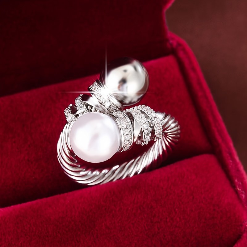 טבעת מתכווננת אלגנטית אחת לנשים עם עיצוב מעוות ונגיעות זירקוניה - טבעת פתוחה, מצופה זהב לבן, יומיומי ומתנה, כל העונות, טבעת מתנה | טבעת טבעת מעוותת | נגיעות זירקוניה, קישוט טבעת - Image 5