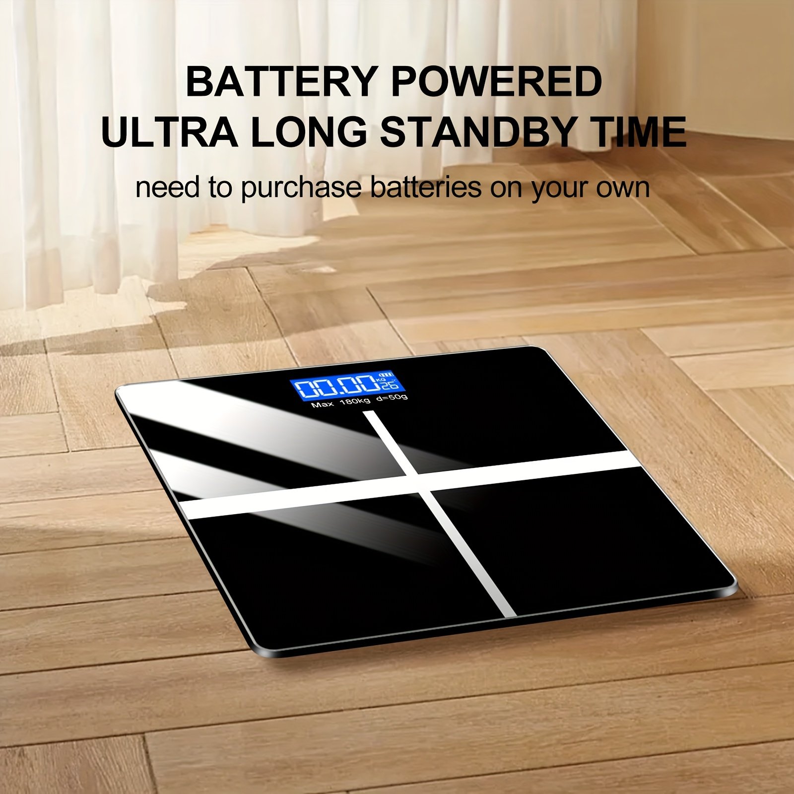 ⁦משקל דיגיטלי לאמבטיה מדויק 180 ק"ג/396.8 ליברות - צג LCD גדול, מבנה פלסטיק/זכוכית עמיד, מופעל על ידי סוללה (סוללה לא כלולה) - מתאים לבית ולרפואה⁩ – תמונה ⁦9⁩