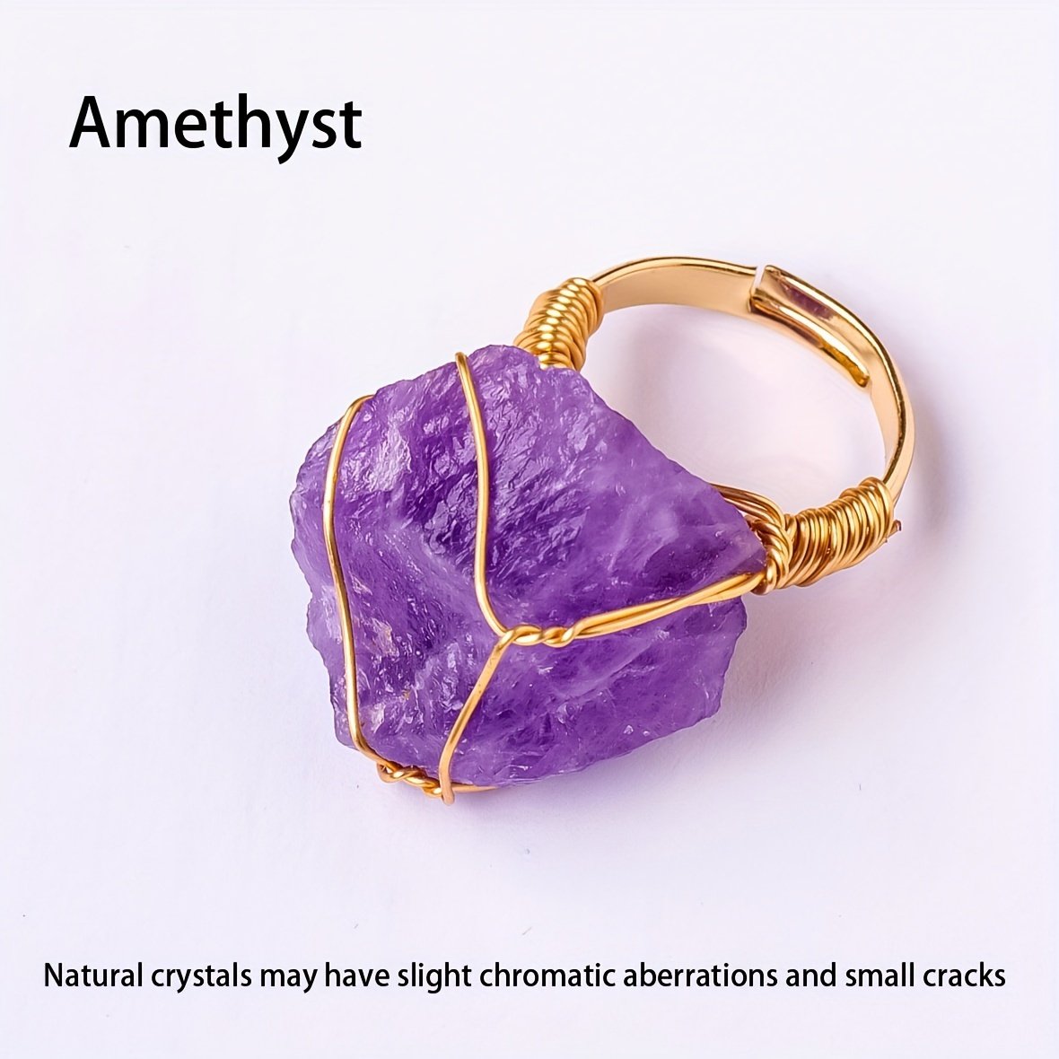 טבעת אבן קריסטל גולמית טבעית אחת, טבעת פתוחה מתכווננת, תכשיטים בעבודת יד, סגנון חופשה אלגנטי, מתנה ייחודית עם מרקמים לא סדירים (אבנים מגוונות) - Image 5