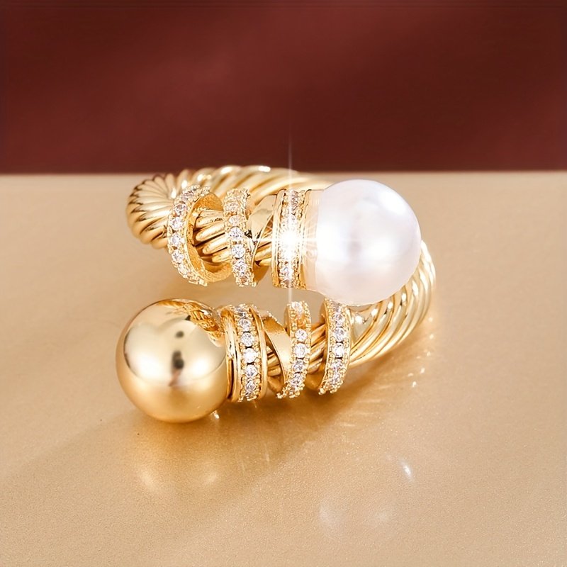 טבעת מתכווננת אלגנטית אחת לנשים עם עיצוב מעוות ונגיעות זירקוניה - טבעת פתוחה, מצופה זהב לבן, יומיומי ומתנה, כל העונות, טבעת מתנה | טבעת טבעת מעוותת | נגיעות זירקוניה, קישוט טבעת - Image 8