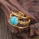 1pc של אירופאי ואמריקאי אופנה אישיות פתוחה טבעת בוהמית פשטות גיאומטרית פרח חלול טורקיז טבעת חג חתונה מסיבת מוזיקה פסטיבל קישוט תכשיטים, מתנה מושלמת