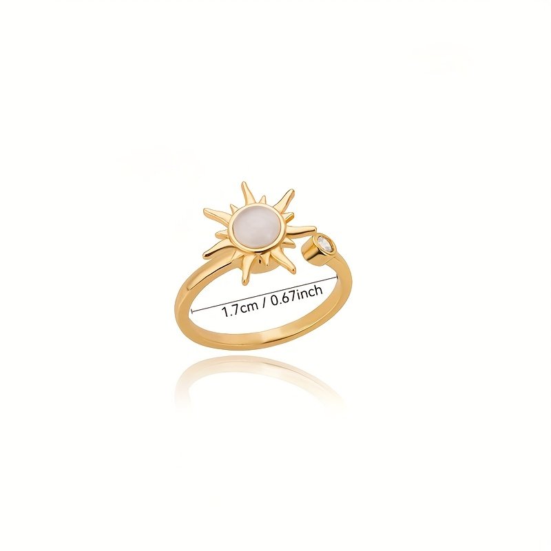 ⁦טבעת שמש מסתובבת נחושת אלגנטית וזהובה אחת, מתאימה ללבישה יומיומית וחגיגית, עם אלמנטים של שמש, מתנה יפהפייה לנשים⁩ – תמונה ⁦6⁩