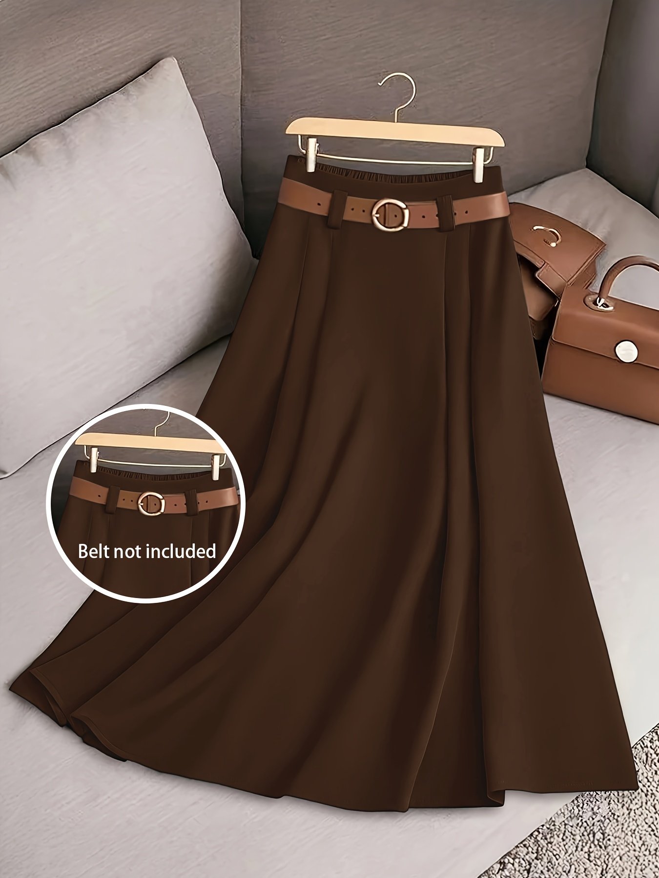 חצאית מתרחבת אלגנטית בצבע אחיד לנשים - גזרה בגזרת A זורמת, ניתנת לכביסה במכונה, רב-תכליתית לכל עונה ללבוש קז'ואל ורשמי (ללא חגורה), חצאיות חמודות, תלבושת יומיומית, עיצוב חינני, חומר עמיד, לבוש משרדי