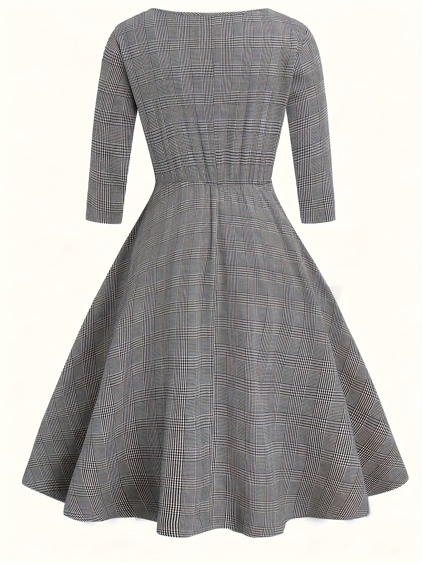 שמלת מידי אלגנטית לנשים בגזרה מזדמנת בשני צבעים - שרוולים בגזרה A, גזרה רחבה עם צווארון קלאסי, ניתן לכביסה ביד לכל העונה, רב-תכליתית ליציאות קז'ואליות ואירועים חצי רשמיים - Image 2