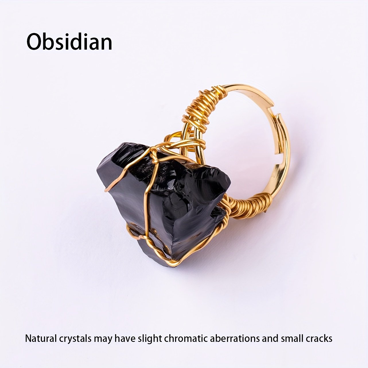 טבעת אבן קריסטל גולמית טבעית אחת, טבעת פתוחה מתכווננת, תכשיטים בעבודת יד, סגנון חופשה אלגנטי, מתנה ייחודית עם מרקמים לא סדירים (אבנים מגוונות) - Image 16